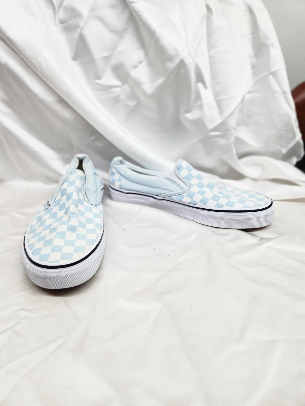 Vans Slip-On Checkerboard Sneakers - Light Blue & White